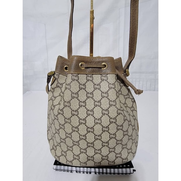Authentic GUCCI Vintage GG Plus Shoulder Cross Drawstring Bag Beige/Brown - Picture 5 of 16